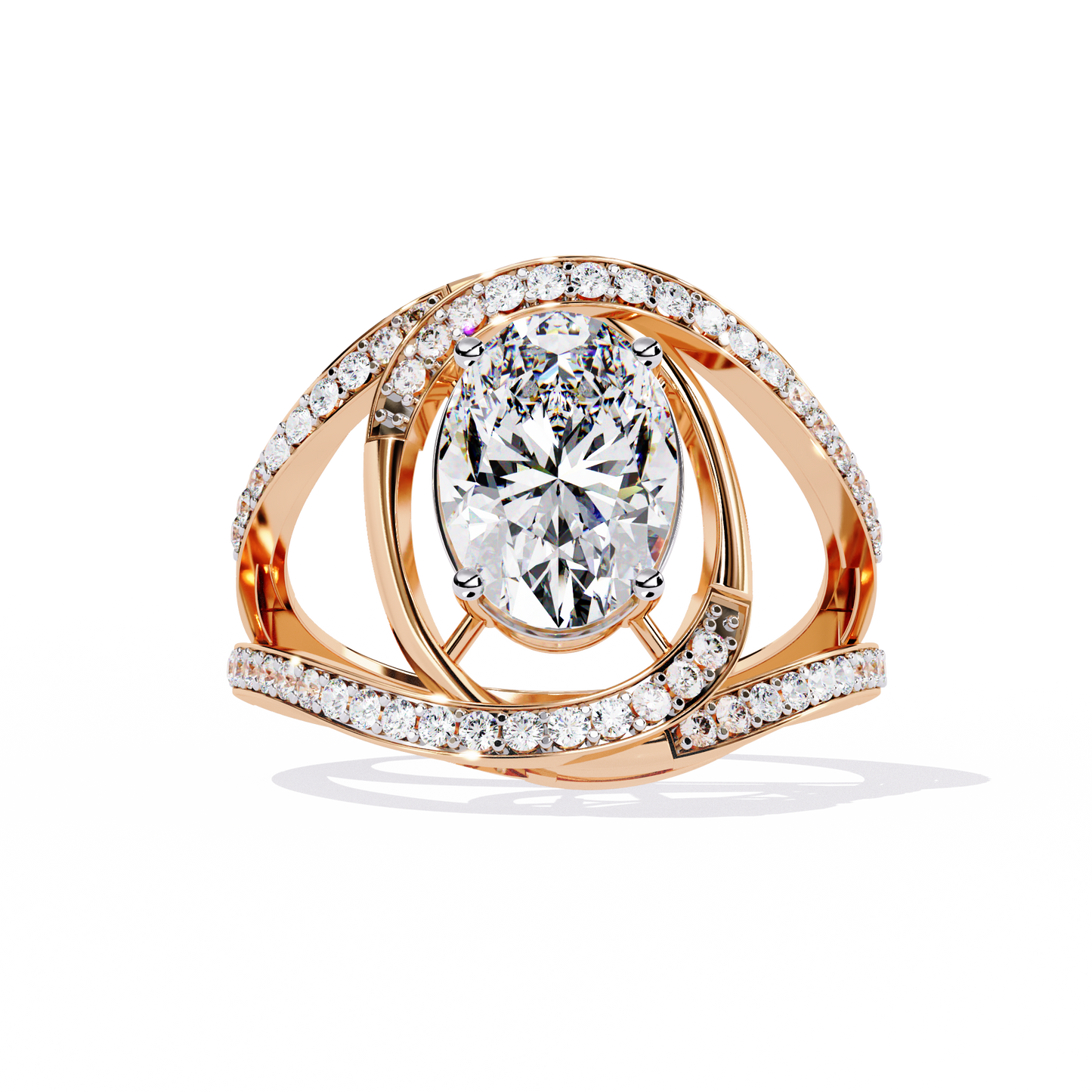 "Cosmic Orbit" Oval Diamond Cocktail Ring In Gold - 7.78 Ct