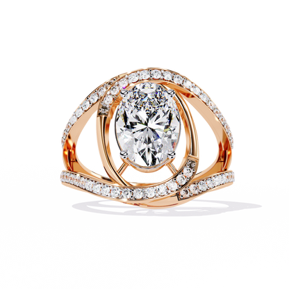 "Cosmic Orbit" Oval Diamond Cocktail Ring In Gold - 7.78 Ct