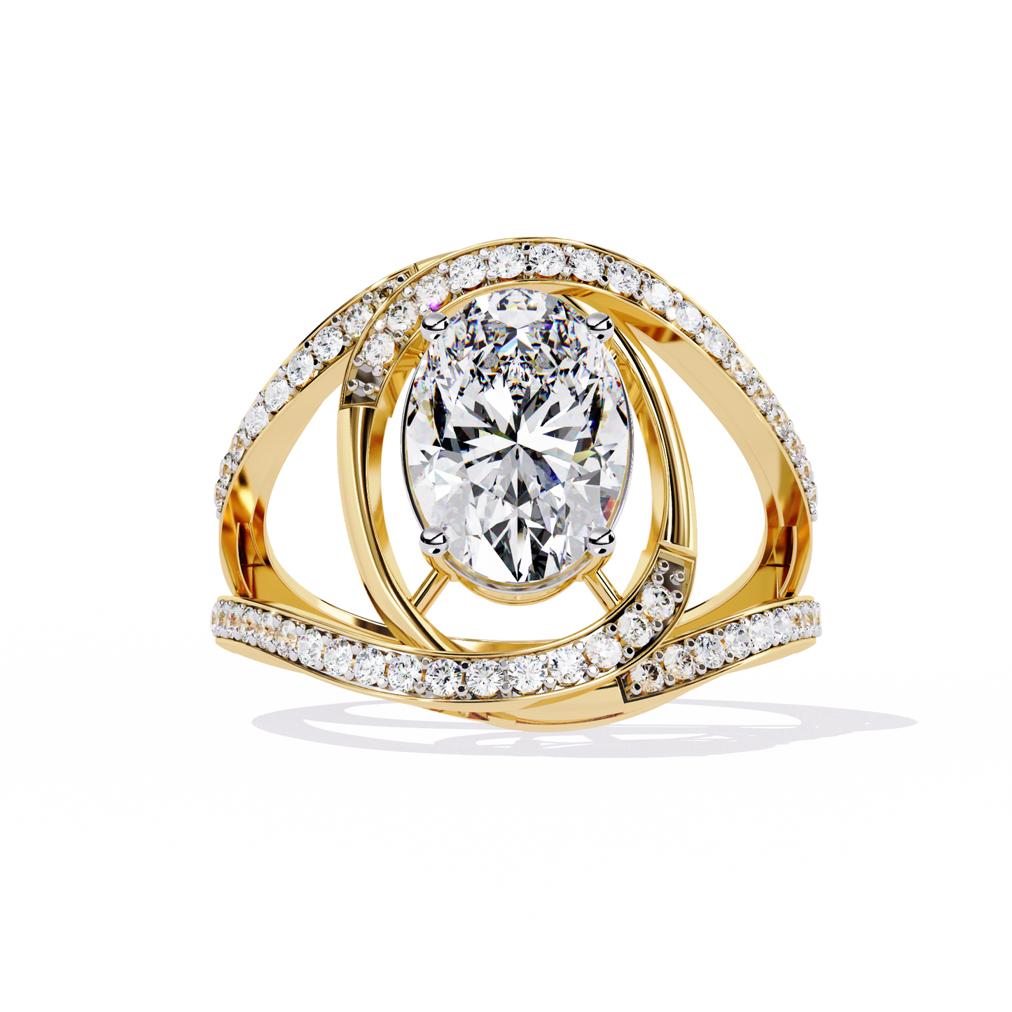 "Cosmic Orbit" Oval Diamond Cocktail Ring In Gold - 7.78 Ct