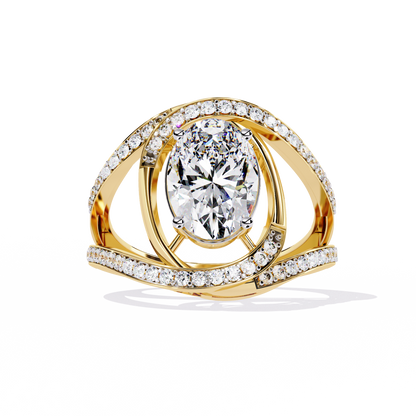 "Cosmic Orbit" Oval Diamond Cocktail Ring In Gold - 7.78 Ct