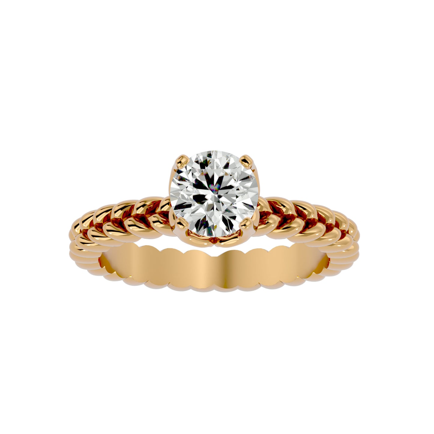 Iconique Blossom Glow Golden Band - 0.98 Ct Round Diamond Solitaire Ring