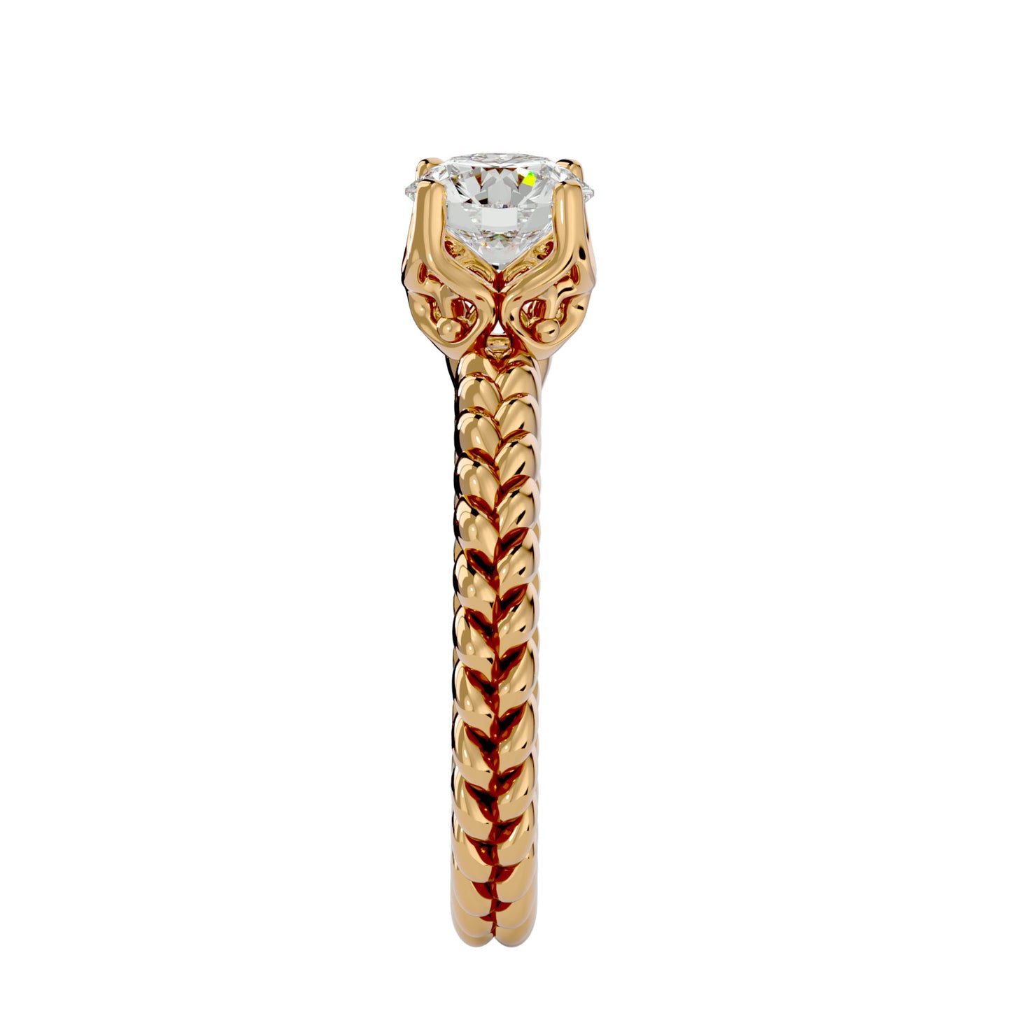 Iconique Blossom Glow Golden Band - 0.98 Ct Round Diamond Solitaire Ring