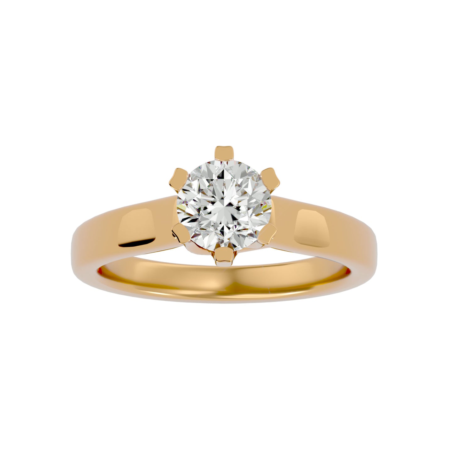 Iconique Vintage Crown Solitaire Yellow Gold Ring  - 1.29 Ct Round Diamonds