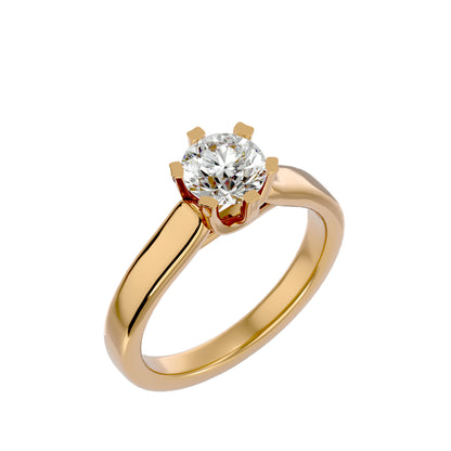 Iconique Vintage Crown Solitaire Yellow Gold Ring  - 1.29 Ct Round Diamonds