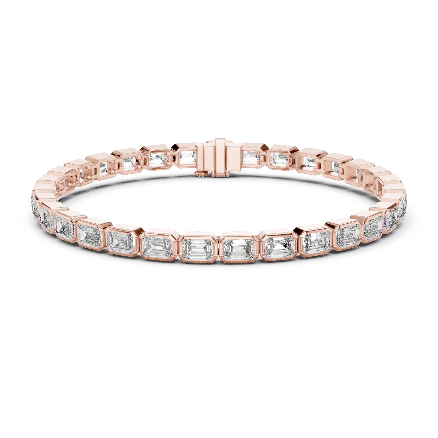 9.3CTW Emerald Cut East-West Bezel Diamond Bracelet | Solid Gold