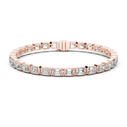 9.3CTW Emerald Cut East-West Bezel Diamond Bracelet | Solid Gold