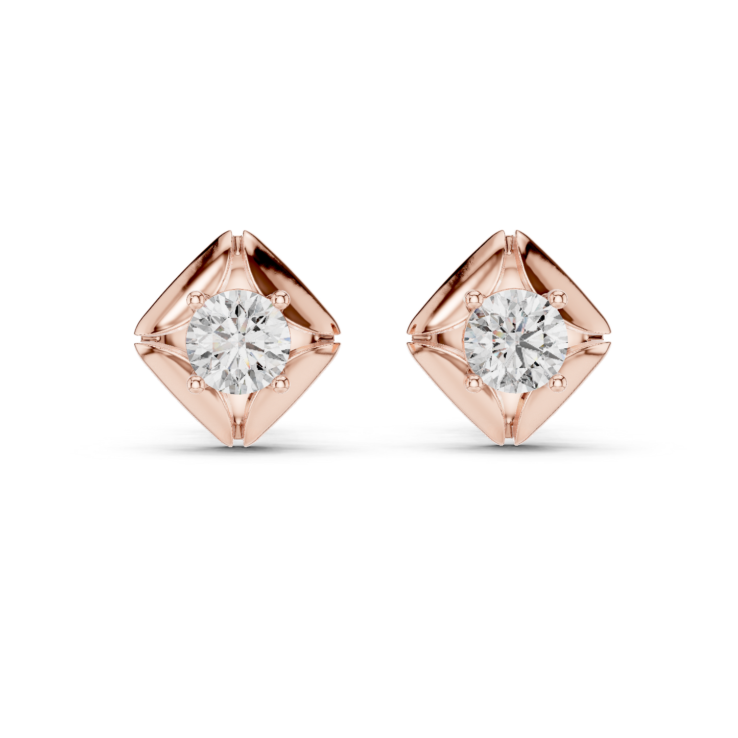 0.48ctw Round Diamond Architectural Cushion Kite Stud Earrings - Solid Gold