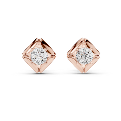 0.48ctw Round Diamond Architectural Cushion Kite Stud Earrings - Solid Gold