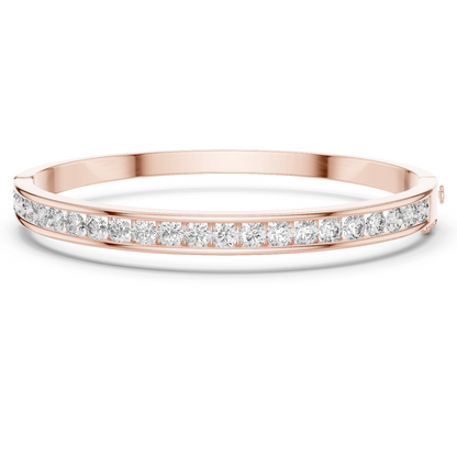 3.47CTW Round Diamond Channel Hinged Bangle - Yellow Gold