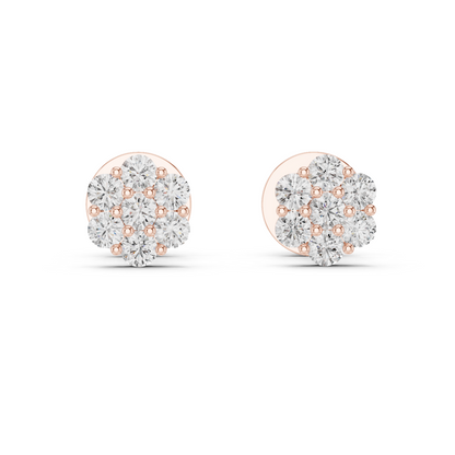 0.42ctw Round Diamond Flower Cluster Stud Earrings - Solid Gold