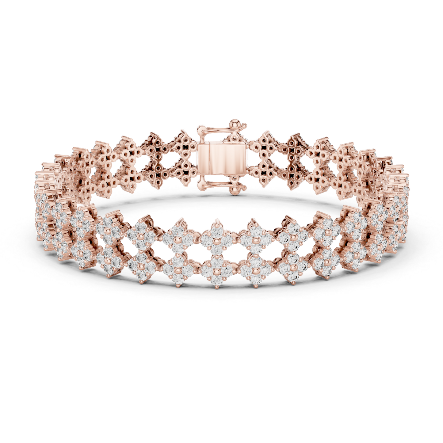 5.12CTW Round Diamond Flower Cluster Openwork Bracelet - Yellow Gold