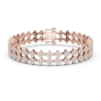 5.12CTW Round Diamond Flower Cluster Openwork Bracelet - Yellow Gold
