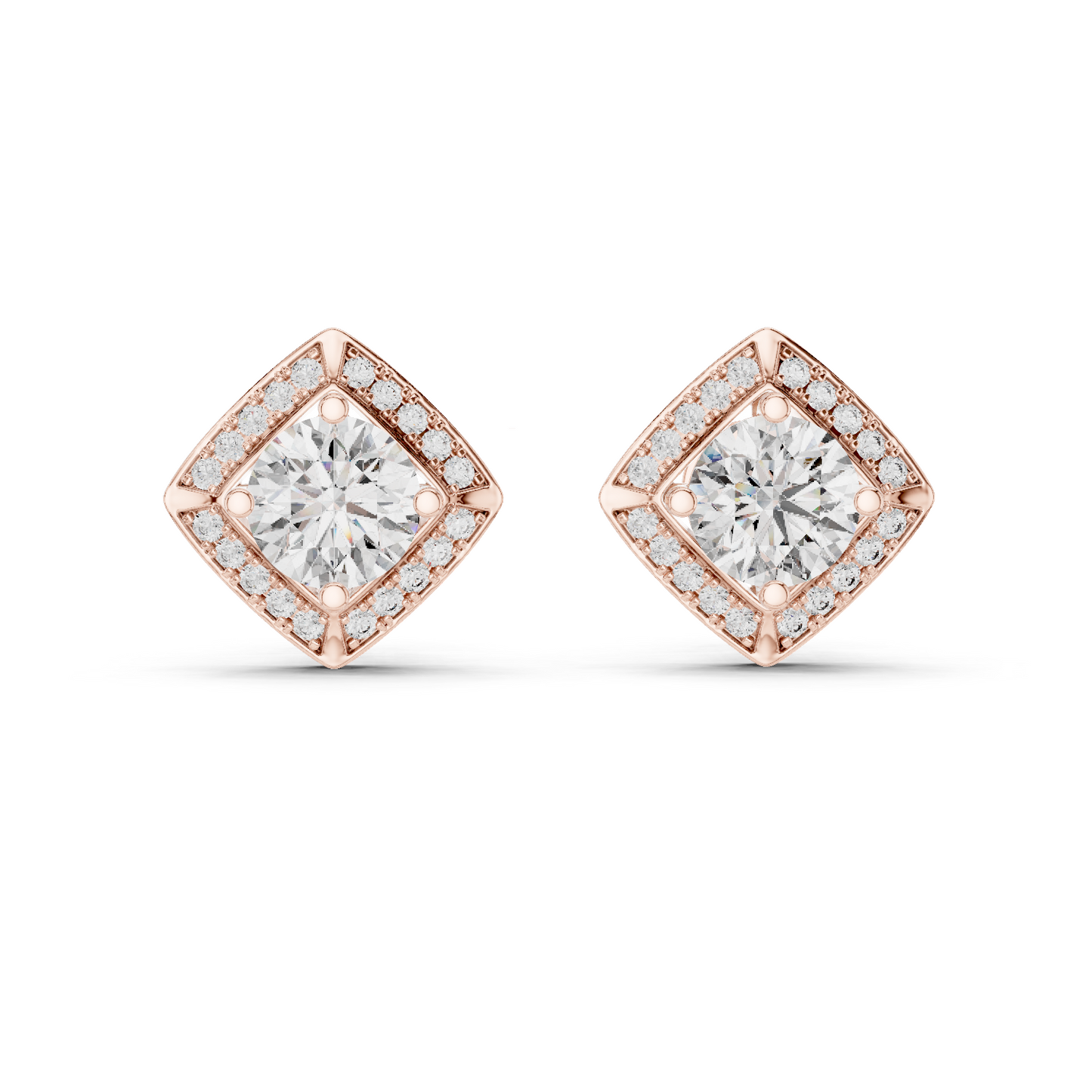 2.98ctw Round Diamond Cushion Kite Halo Stud Earrings - Yellow Gold