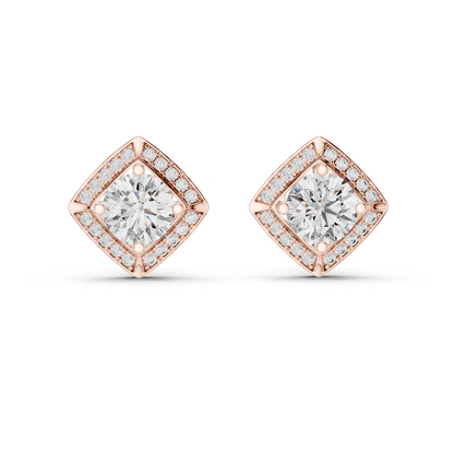 2.98ctw Round Diamond Cushion Kite Halo Stud Earrings - Yellow Gold