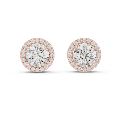 2.9ctw Round Diamond Classic Halo Stud Earrings - Yellow Gold