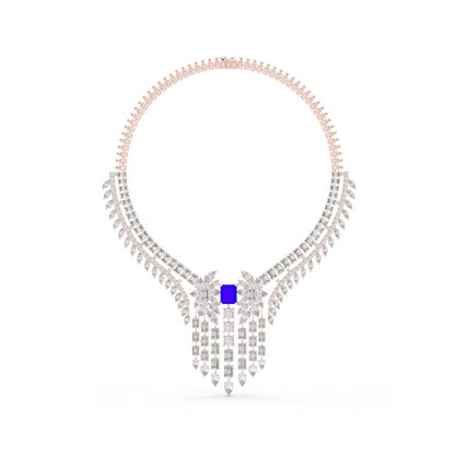 Yellow Gold Royal Blue Statement Necklace | Multi Shape Diamond Choker 82.28ctw