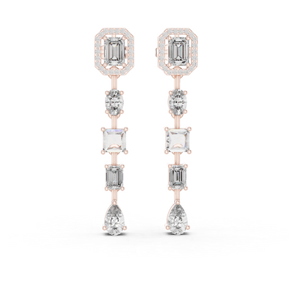 3.10ctw Mixed Shape Multi Diamond Linear Drop Earrings - Yellow Gold