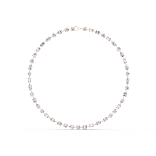 21.49ctw Solid Gold Multi-Cut Diamond Mixed Shape Tennis Choker Necklace