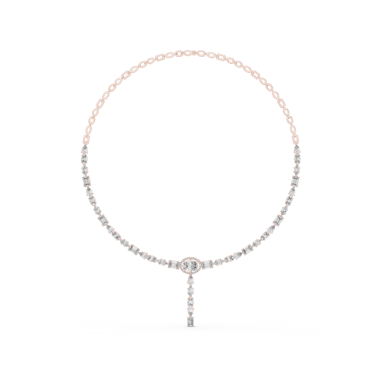 14.27ctw Solid Gold Multi-Cut Diamond Tennis Y-Necklace with Oval Halo