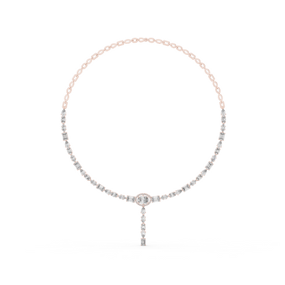 14.27ctw Solid Gold Multi-Cut Diamond Tennis Y-Necklace with Oval Halo