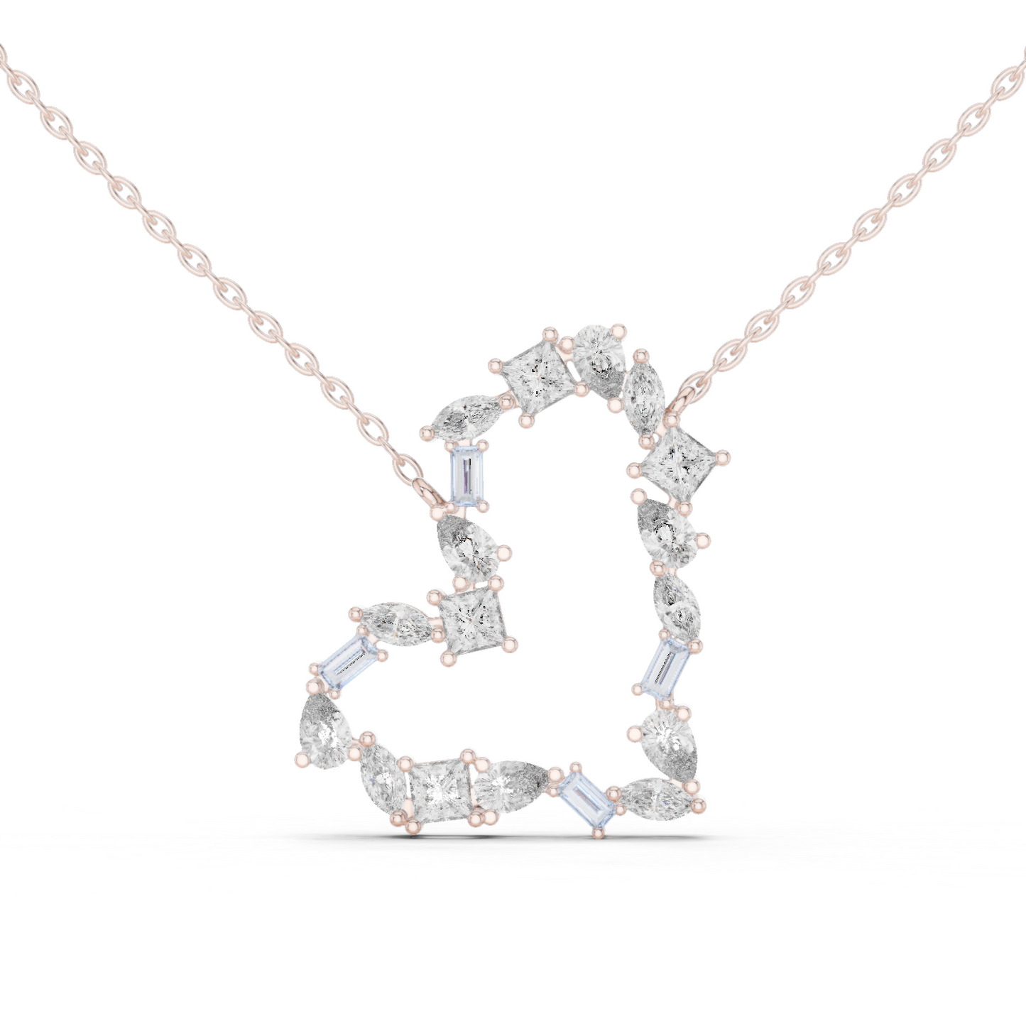 Mosaic Multi-Cut Diamond Open Heart Pendant in White Gold 1.94CTW