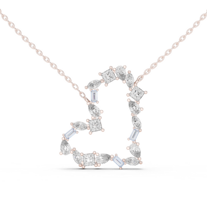 Mosaic Multi-Cut Diamond Open Heart Pendant in White Gold 1.94CTW