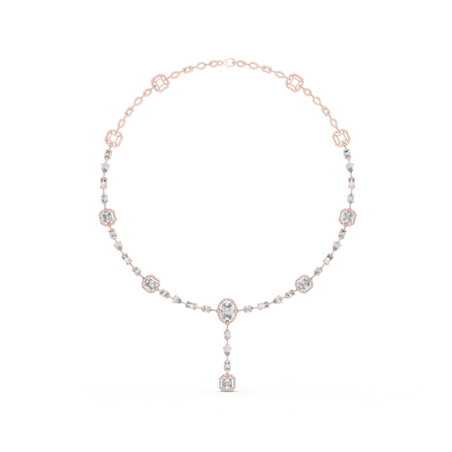 Yellow Gold Multi-Cut Diamond Halo Y-Necklace - 12.06ctw