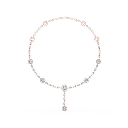 Yellow Gold Multi-Cut Diamond Halo Y-Necklace - 12.06ctw