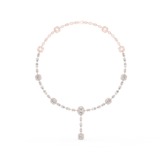 Yellow Gold Multi-Cut Diamond Halo Y-Necklace - 12.06ctw