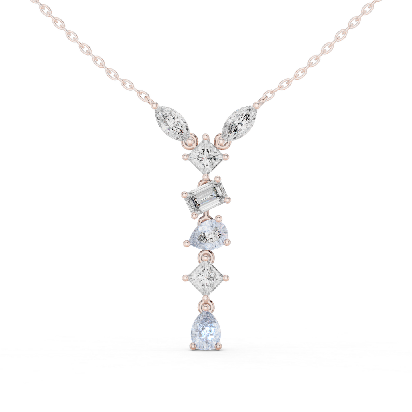 3.5CTW Multi-Shape Diamond Drop Y-Pendent in Yellow Gold