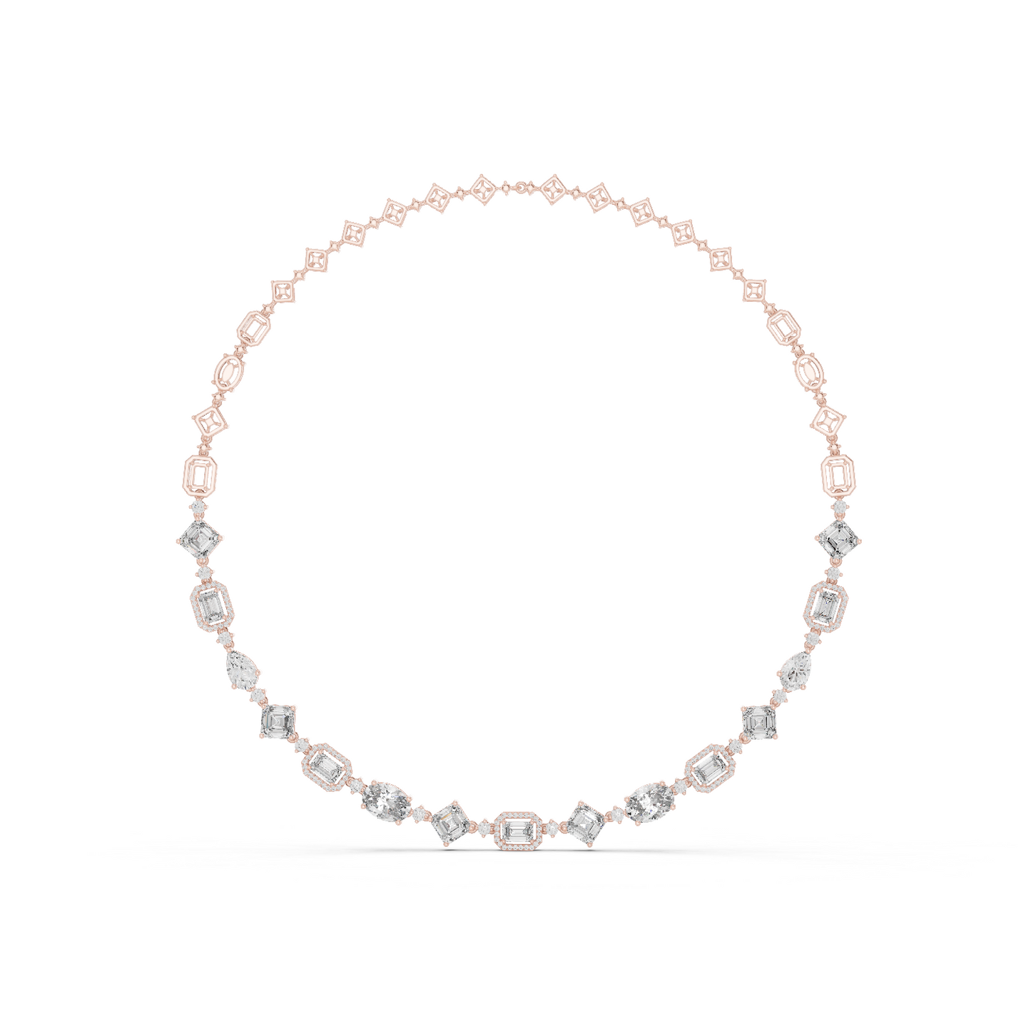 18.78ctw Solid Gold Multi-Cut Mixed Shape Diamond Tennis Collar Necklace