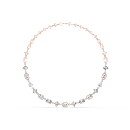 18.78ctw Solid Gold Multi-Cut Mixed Shape Diamond Tennis Collar Necklace