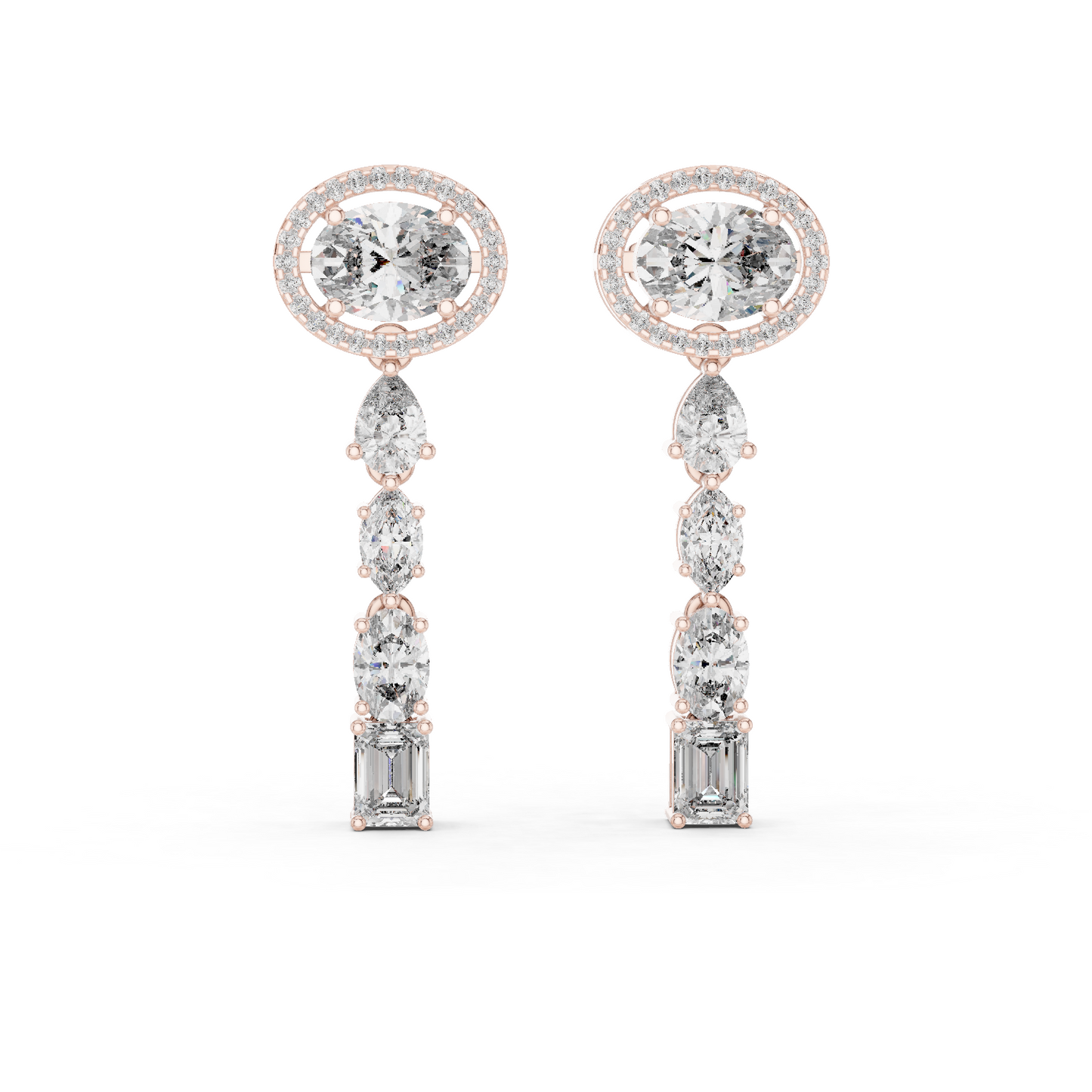 3.34ctw Mixed Shape Multi Diamond Linear Drop Earrings - Yellow Gold