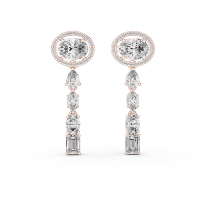 3.34ctw Mixed Shape Multi Diamond Linear Drop Earrings - Yellow Gold
