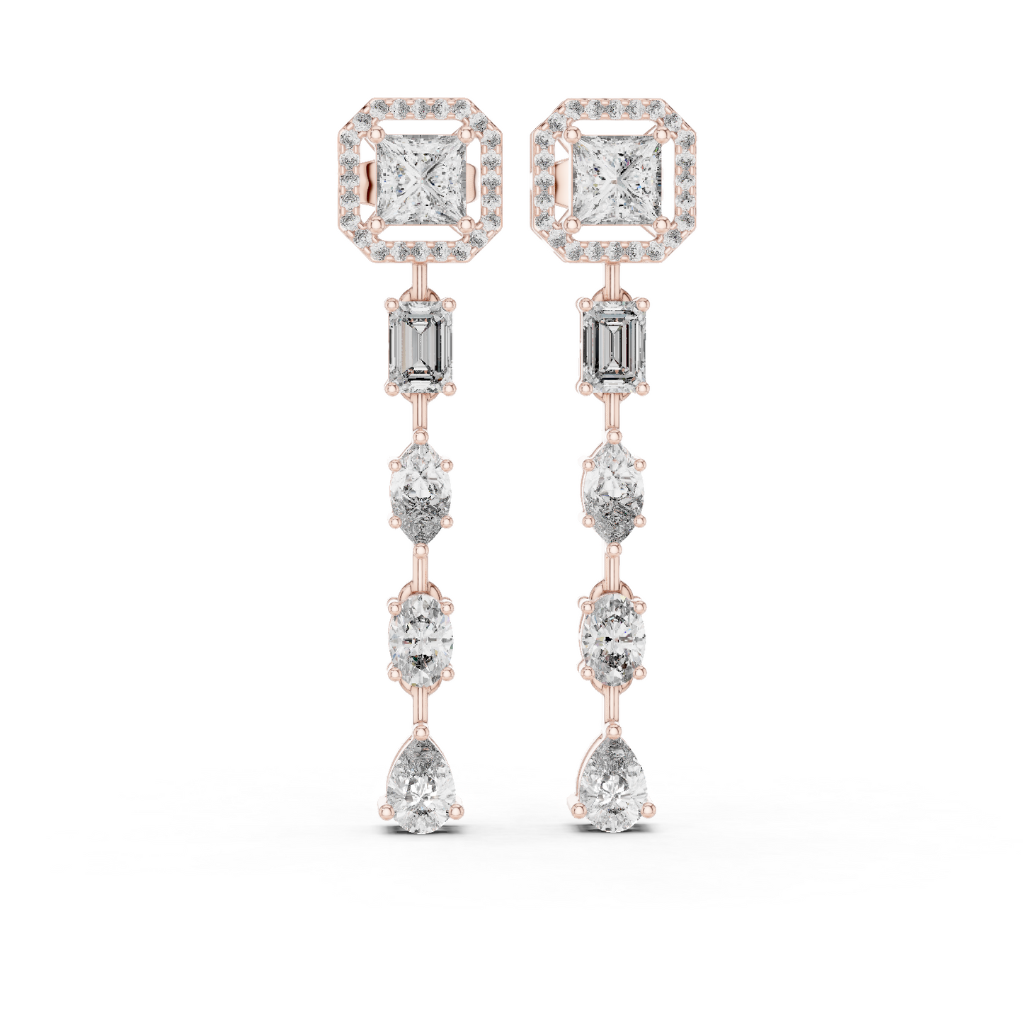 2.81ctw Mixed Shape Multi Diamond Linear Drop Earrings - Yellow Gold