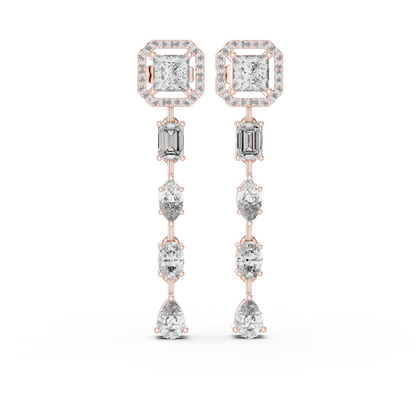 2.81ctw Mixed Shape Multi Diamond Linear Drop Earrings - Yellow Gold