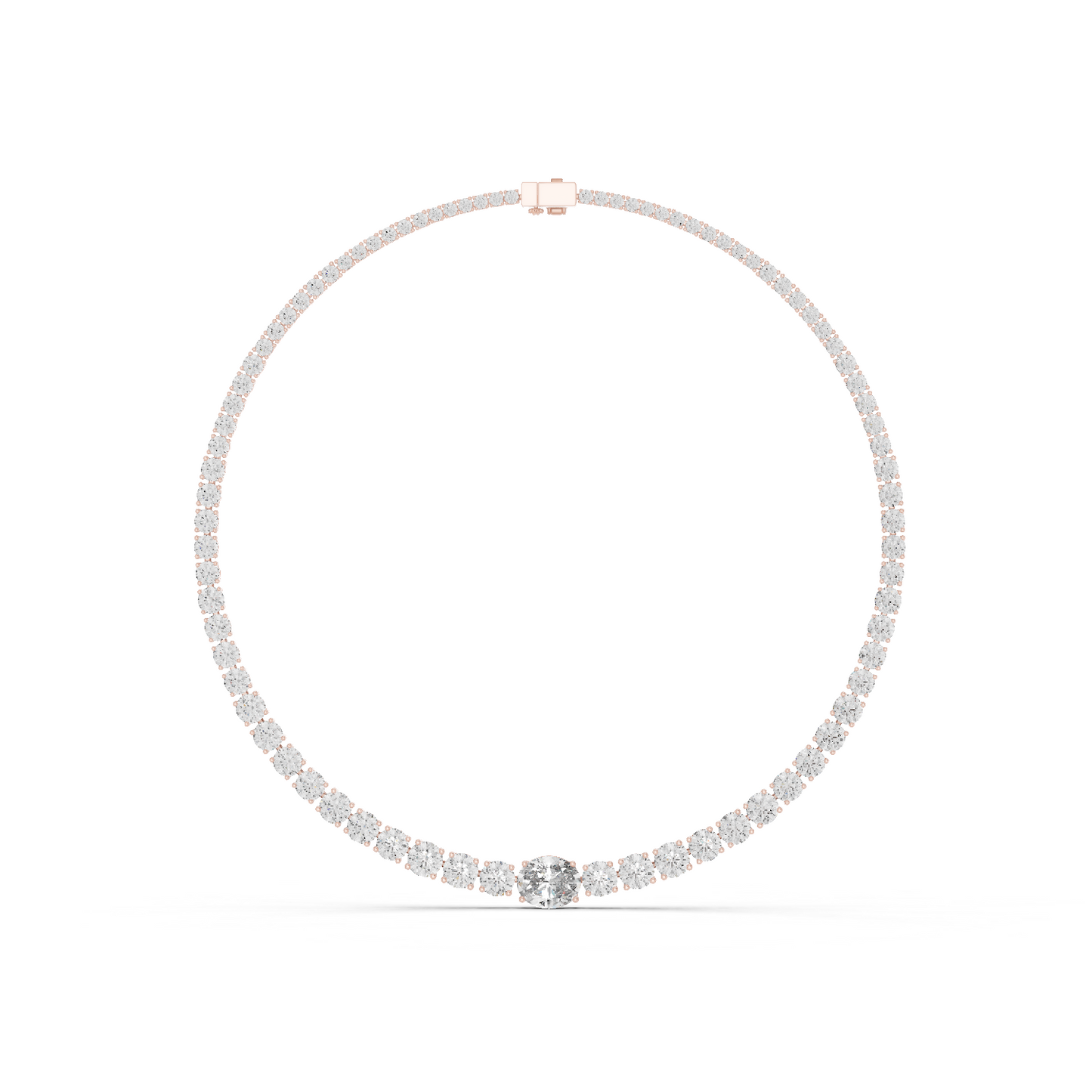 Yellow Gold Graduated Round & Oval Cut Diamond Tennis Necklace 26.82ctw