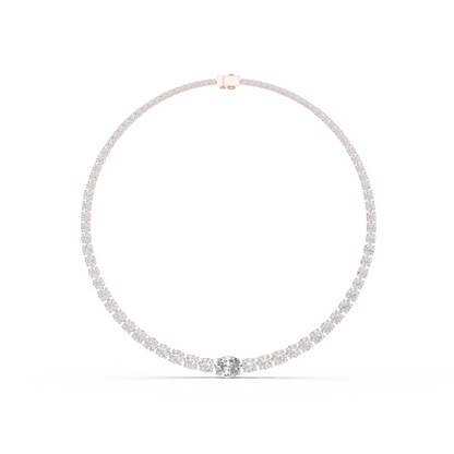 Yellow Gold Graduated Round & Oval Cut Diamond Tennis Necklace 26.82ctw