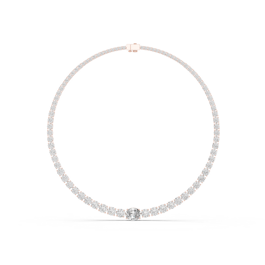 Yellow Gold Graduated Round & Oval Cut Diamond Tennis Necklace 26.82ctw