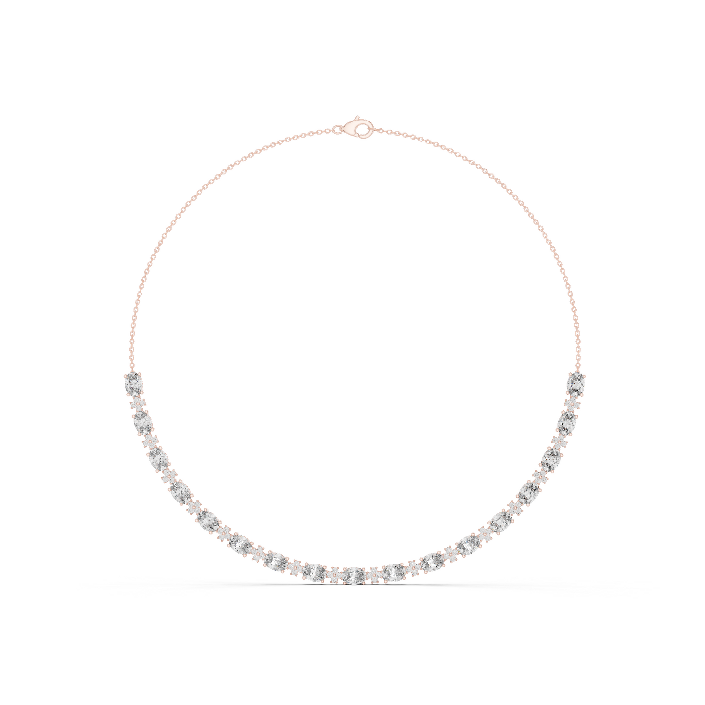 192.7ctw Oval Cut Aquamarine & Diamond Cluster Tennis Necklace in Yellow Gold