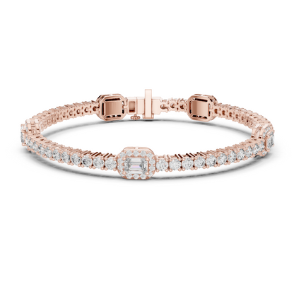5.28CTW Yellow Gold Emerald Cut Diamond Halo Tennis Bracelet
