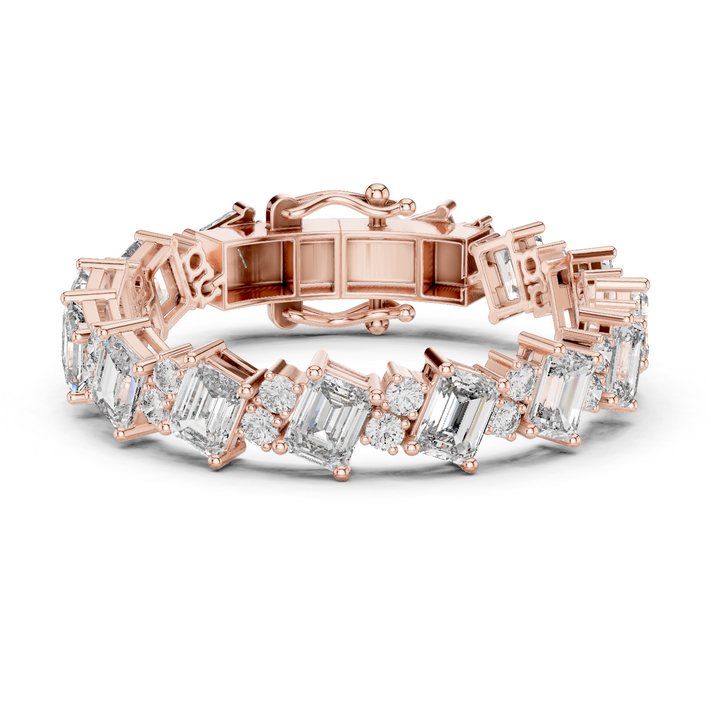 27.44CTW Diagonal Emerald & Round Diamond Bracelet | Solid Gold