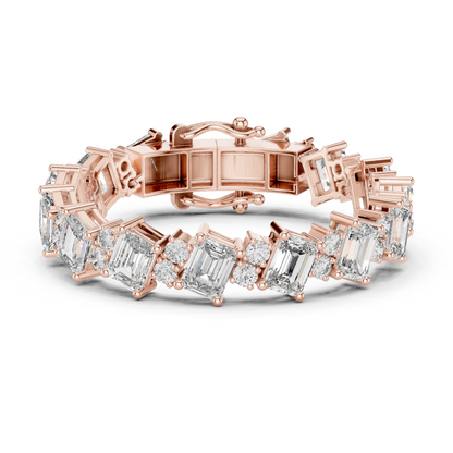 27.44CTW Diagonal Emerald & Round Diamond Bracelet | Solid Gold