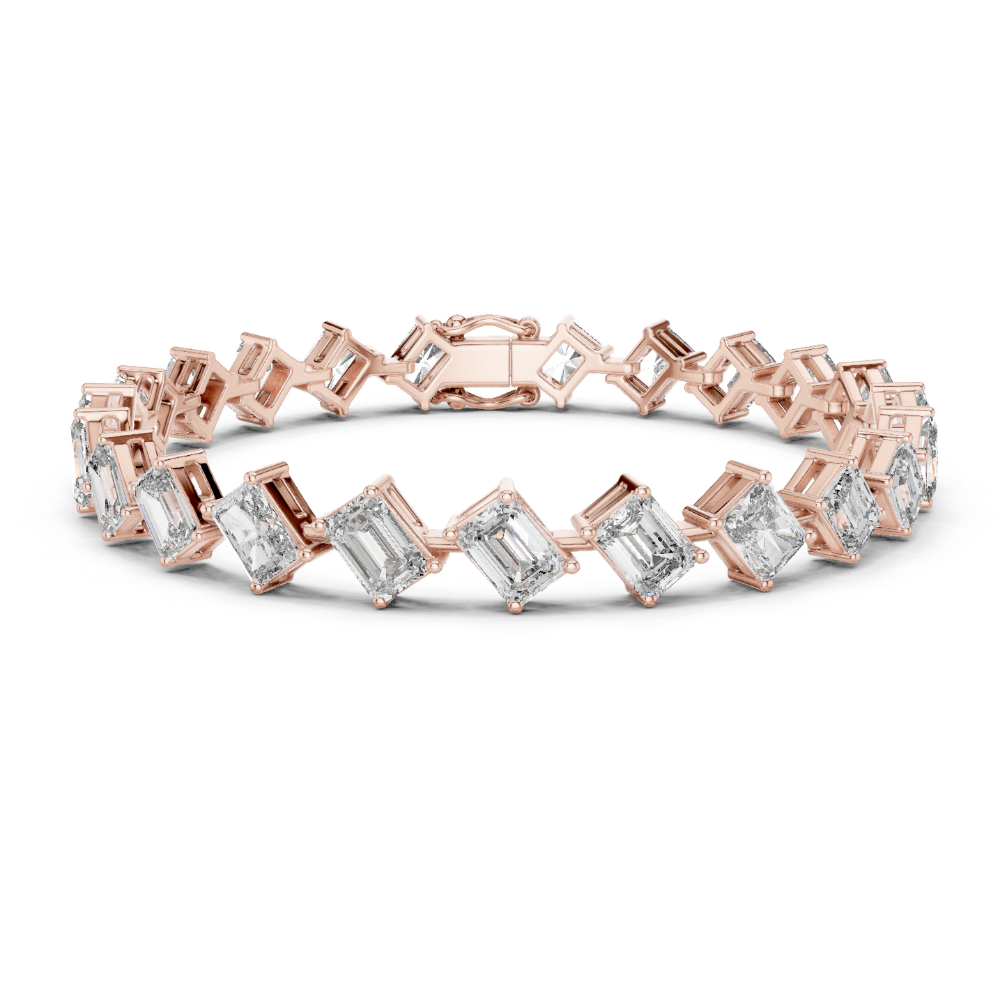 13.73CTW Alternating Diagonal Emerald Cut Diamond Tennis Bracelet in Yellow Gold