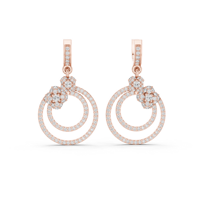 1.08 CTW Diamond Floral Orbit Double Hoop Drop Earrings in Gold