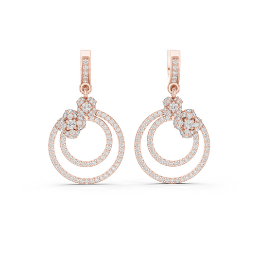 1.08 CTW Diamond Floral Orbit Double Hoop Drop Earrings in Gold