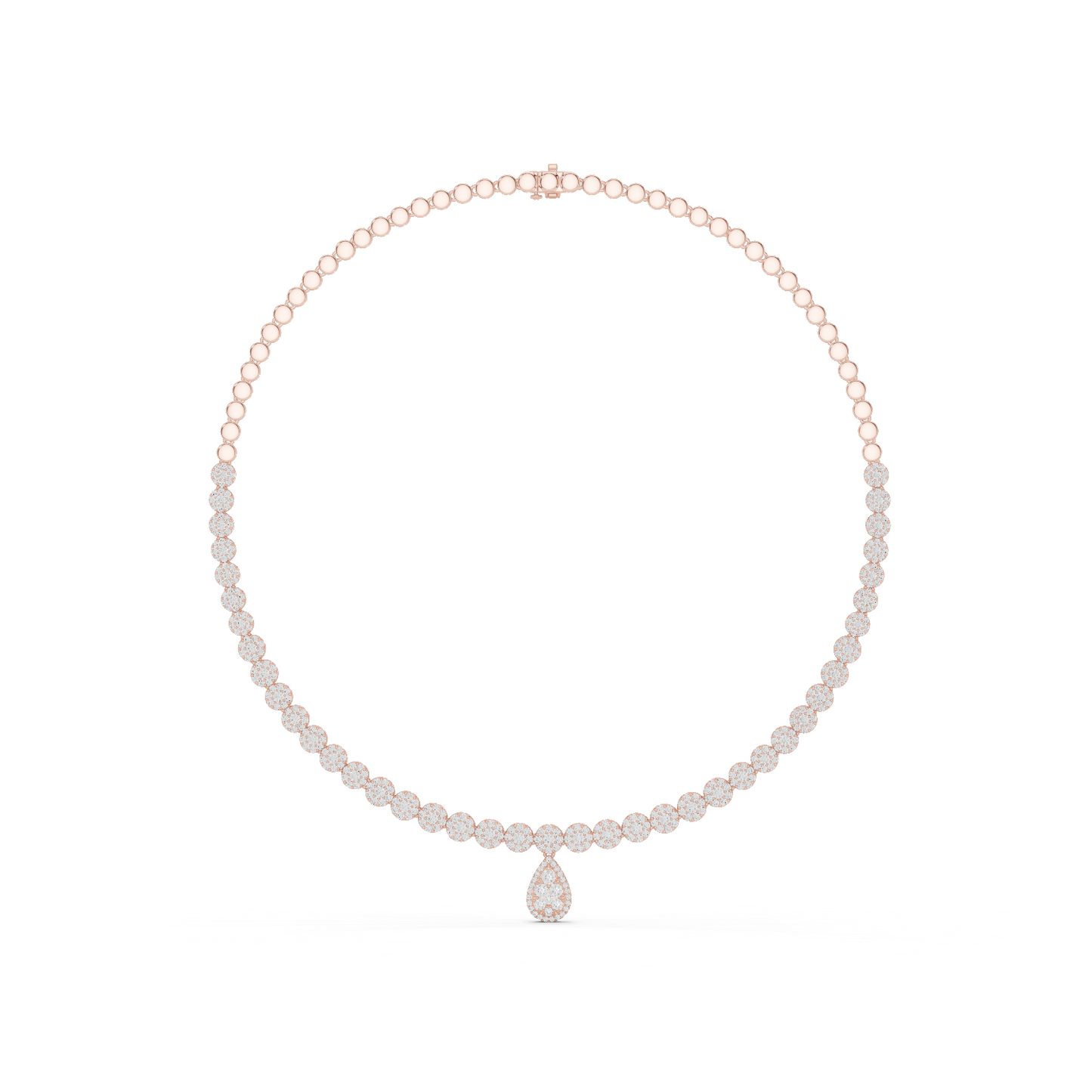 Yellow Gold Pave Halo Tennis Necklace with Teardrop Pendant 7.88ctw