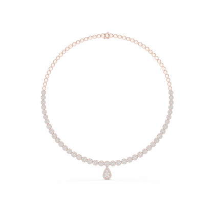 7.88ctw Solid Gold Pave Halo Tennis Necklace with Teardrop Pendant