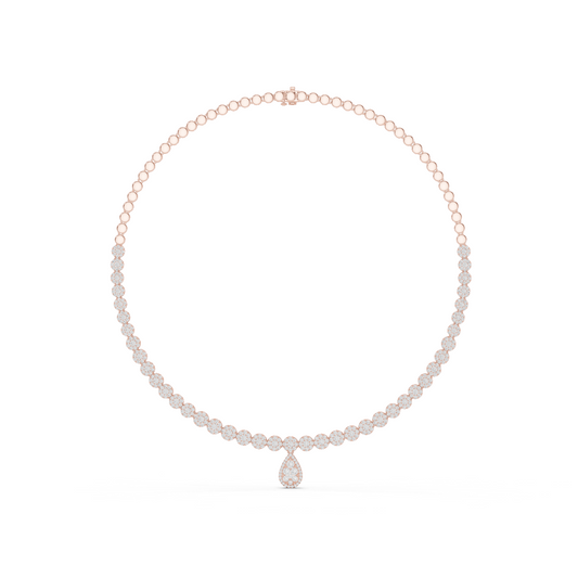 7.88ctw Solid Gold Pave Halo Tennis Necklace with Teardrop Pendant