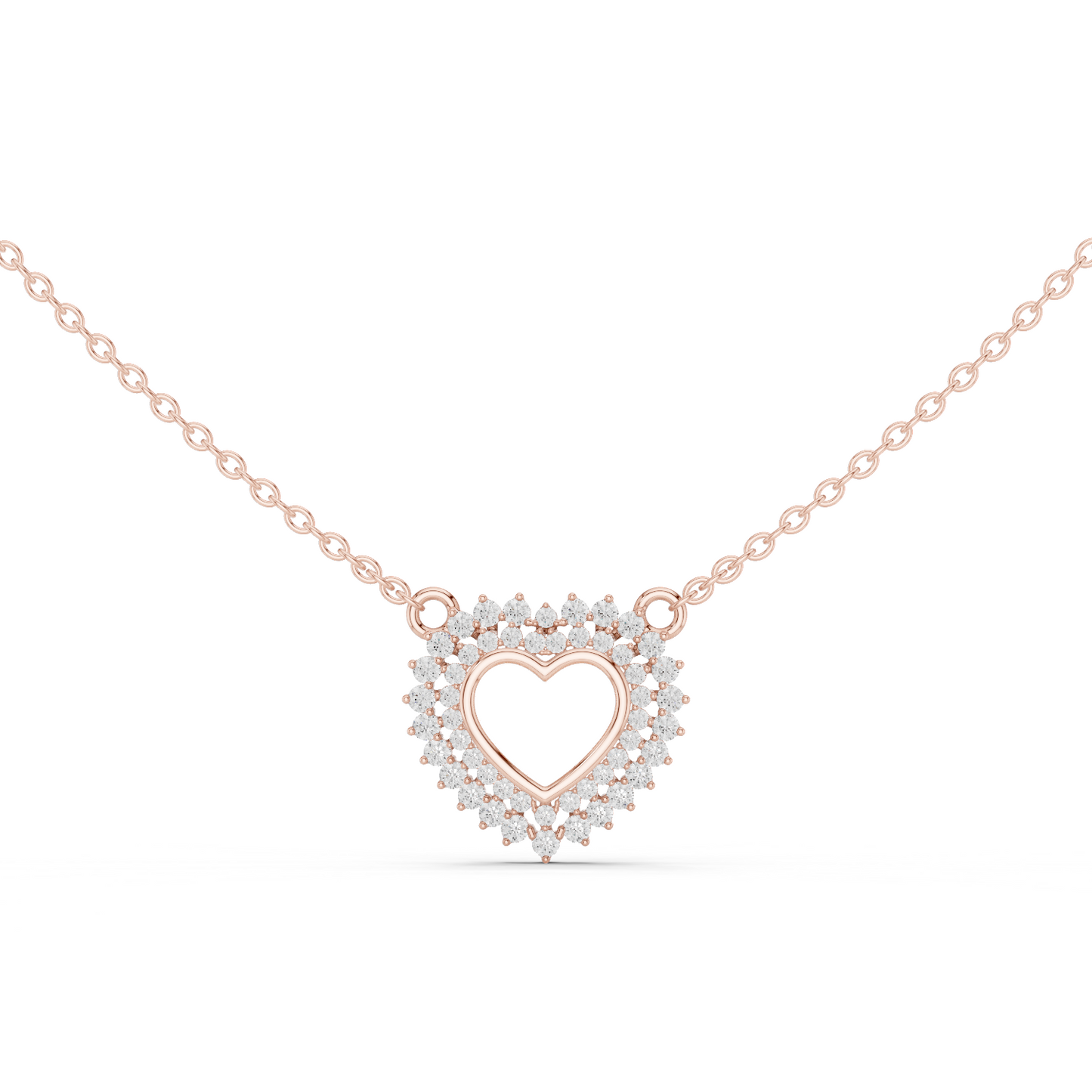 0.38ctw Solid Gold Double Halo Open Heart Pendant Diamond Accent